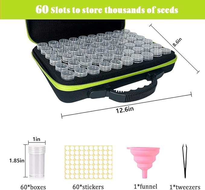【60 Slots】Seed Storage Organizer-Garden Seed Storage Organizer Box Premium Seed Containers with Label Stickers for Various Sizes Vegetable and Flower Garden Seeds，Seed Packet Organizer Gardening Gifts