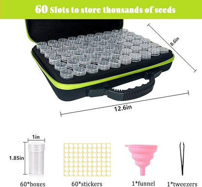 【60 Slots】Seed Storage Organizer-Garden Seed Storage Organizer Box Premium Seed Containers with Label Stickers for Various Sizes Vegetable and Flower Garden Seeds，Seed Packet Organizer Gardening Gifts