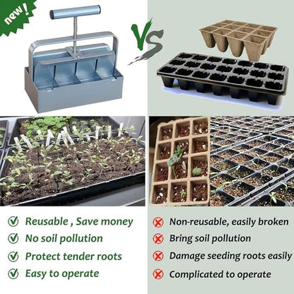 Handheld Soil Blocker Tool Kit - 8 Cell Heavy Duty 2 Inch Soil Block Maker for Seedlings, Cuttings, Greenhouses and Gardens (Ergonomic Design, Durable Metal Construction)