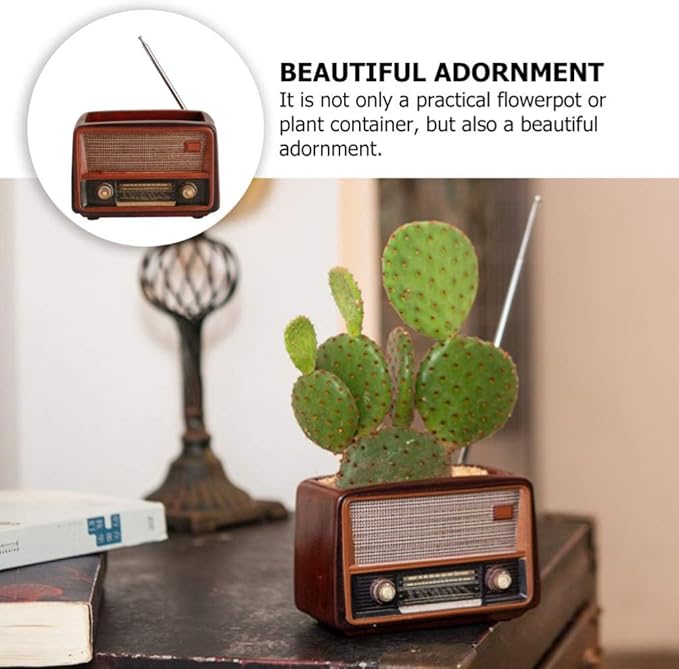 BESTOYARD Retro Creative Radio Shape Flower Pot Retro Flowerpot Succulent Flower Plant Container Desk Flower Pot Cactus Plant Pot