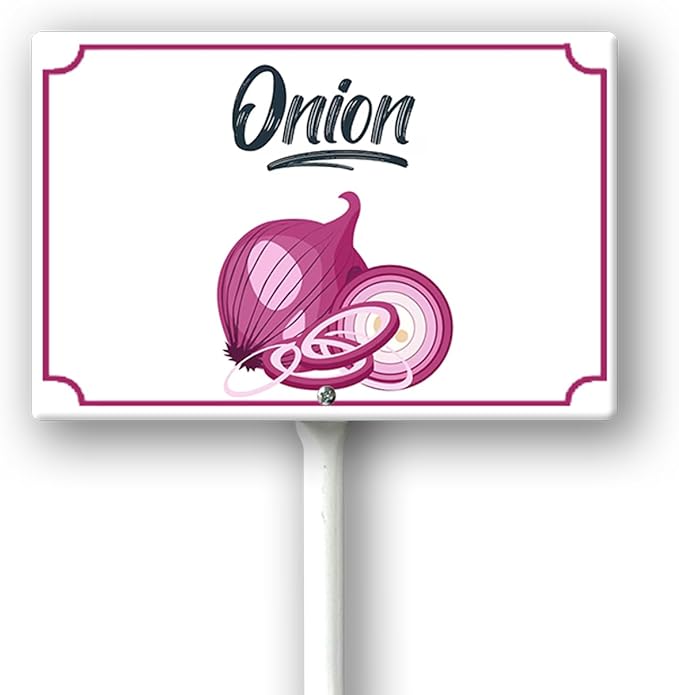 Boylee 8x12inch Aluminum Garden Signs for Vegetables, Onion, Modern Style with Stake and Mounting Hardware