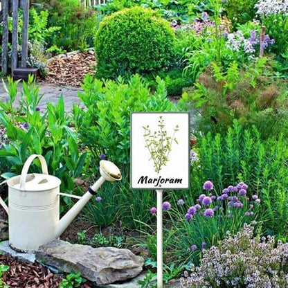 FemiaD Plant Label Signs Planted Herb Garden Markers Waterproof Aluminum Plant Stake Tags Marjoram Sign for Nursery Indoor Outdoor Garden Decoration 4.6x6inch