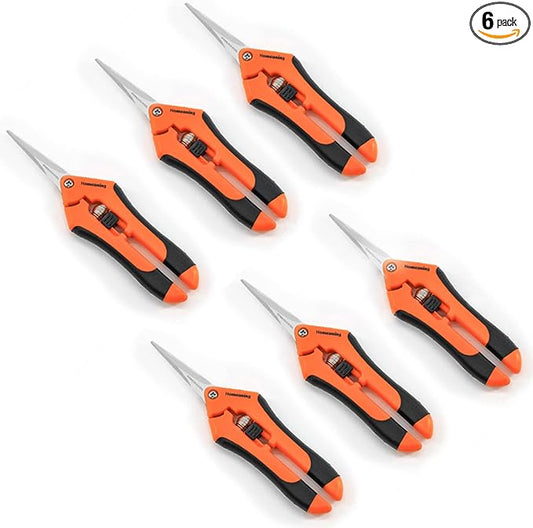 6 Packs Garden Pruning Shears with Straight Blades Trimming Scissors, Gardening Hand Pruning Snips Titanium Coated Precision Bonsai Pruning Shears, Convenient Flower Cutters (Orange)
