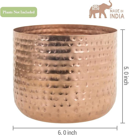 MyGift 6 Inch Copper Tone Metal Plant Pot with Hammered Design, Decorative Small Succulent Planter - Handcrafted in India