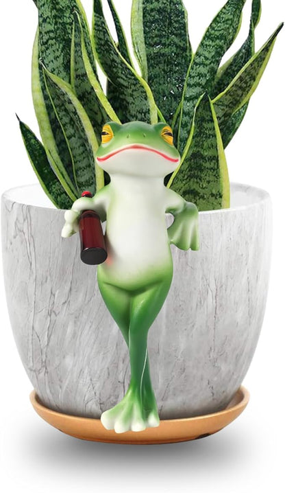 HPMAISON Miniature Frog Figurines Plant Decorations for Pots Resin Garden Frog Statue Cute Planter Hugger for Pot Fish Tank Mini Outdoor Yard Patio Fairy Garden Statue Desk Ornament 2.4X 5.1x1.6 in