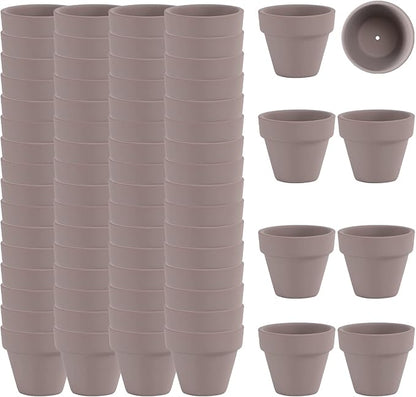 2 Inch Grey Terracotta Pots Pack of 72 - Mini Clay Pot with Drainage Hole for Tiny Cactus Herb lithop, Small Succulent Planter Nursery Plant Pot for Windowsill, Cactus Plant, Crafts, Wedding Favors