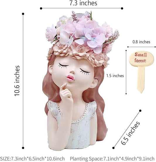 Head Planter Succulent Pots Face Flower Pot Cute Resin Cactus Planters with Drainage Creative Decorations, Gift for Women, Man, Office and Garden Decor, 7.3x6.5x10.6inch