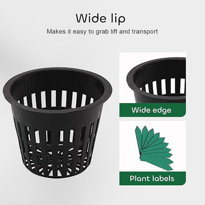 GROWNEER Net Pot 50 Pcs 3 Inch Garden Slotted Mesh Net Cups, Heavy Duty Hydroponic Pots Supplies with 50Pcs Plant Labels, Aquaponics Planting Growing Basket for Indoor Outdoor