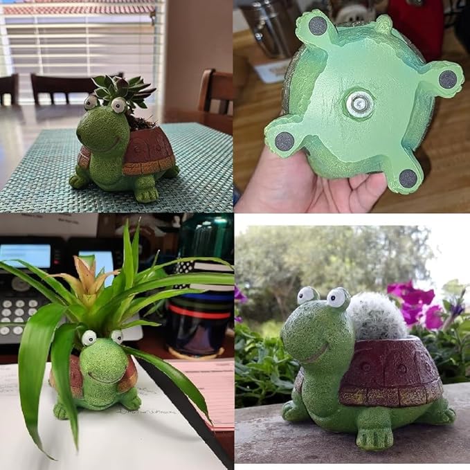 Turtle Succulent Planter Pots - Handmade Resin Bonsai Pot with Drainage Hole, Mini Plant Pot for Succulents, Turtle Decor & Gifts for Women, Small Succulent Pots for Office Desk & Home