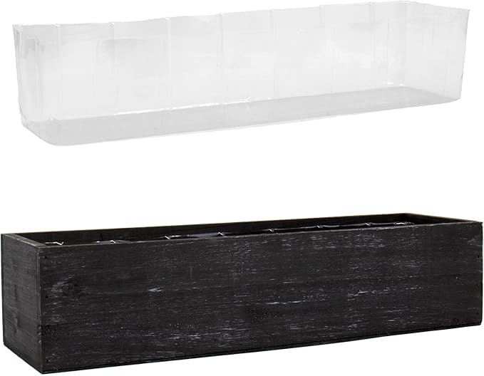 CYS EXCEL Black Wooden Planter Box (17"x5" H:4") with Removable Plastic Liner | Multiple Colors Rustic Rectangle Indoor Decorative Box