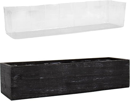 CYS EXCEL Black Wooden Planter Box (17"x5" H:4") with Removable Plastic Liner | Multiple Colors Rustic Rectangle Indoor Decorative Box
