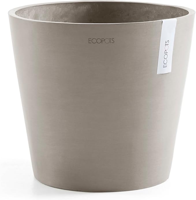 Ecopots Amsterdam Durable Modern Round Indoor/Outdoor Recycled-Based Composite Flower Pot Planter, Taupe, 16"