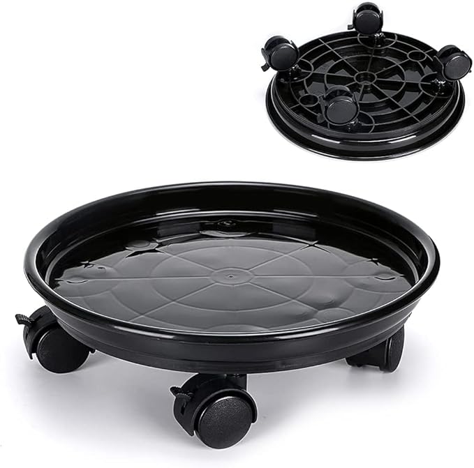 2Pcs Plant Caddy,Planter Pot Mover, Plant Pot Pallet Dolly Caster with Universal Wheels, Round Movable Planter Dolly Trolley Tray Pallet Outdoor Indoor Tree Flower Stand Planter (11.8 inch+2pcs+black)