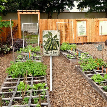 Uptell Vintage Vegetable Signs for Garden with Stake Zucchini Yard Sign Vegetable Garden Label Stakes Plant Markers for Outdoor Plants Waterproof 8x12inch