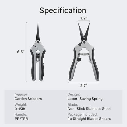 6.5" Ultra Sharp Pruning Shears - Professional Garden Scissors with Straight Stainless Steel Blades, Ergonomic Handle, Rust Resistant, Safety Lock, Trimming Scissors for Plants in Grow Tents,1-Pack