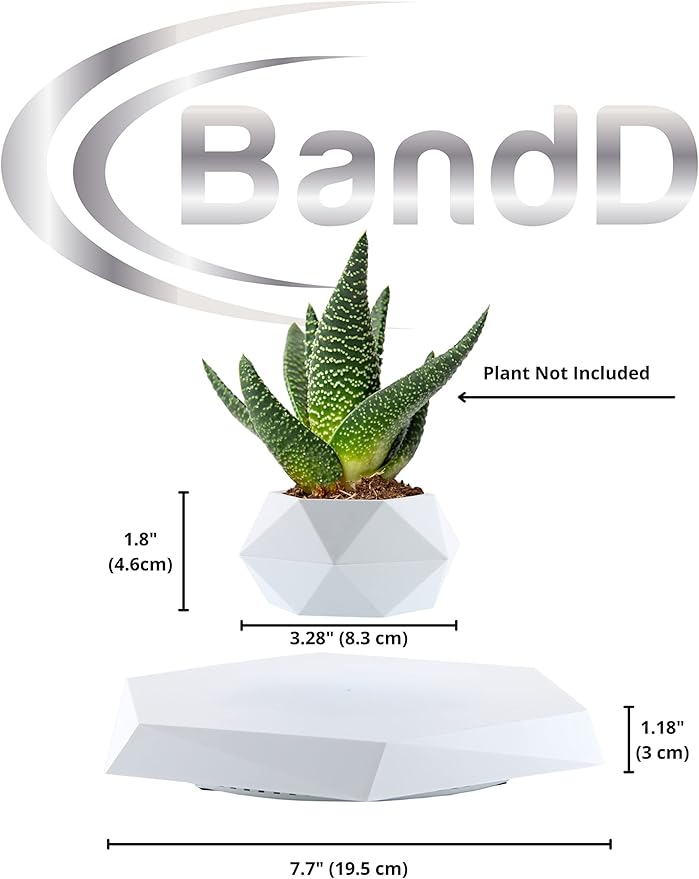 BandDlevs Floating Pots for Plants - Levitating Pot - Levitating Planter for Bonsai, Succulents, Air Plants - Floating Magnetic Display for Home Office Desks - Magnetic Levitation Plant Holder (White)