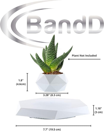 BandDlevs Floating Pots for Plants - Levitating Pot - Levitating Planter for Bonsai, Succulents, Air Plants - Floating Magnetic Display for Home Office Desks - Magnetic Levitation Plant Holder (White)