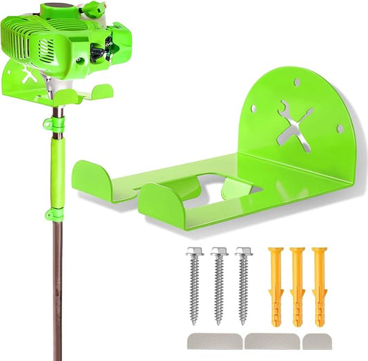 Upgraded Trimmer Rack Wall Mount - 8" Heavy Duty Weed Eater Hanger for Garage Wall Bracket, Garden Power Tool Holder Organizer Hooks for Grass Trimmer, Hedge Trimmer, Leaf Blower and Chainsaw, Green