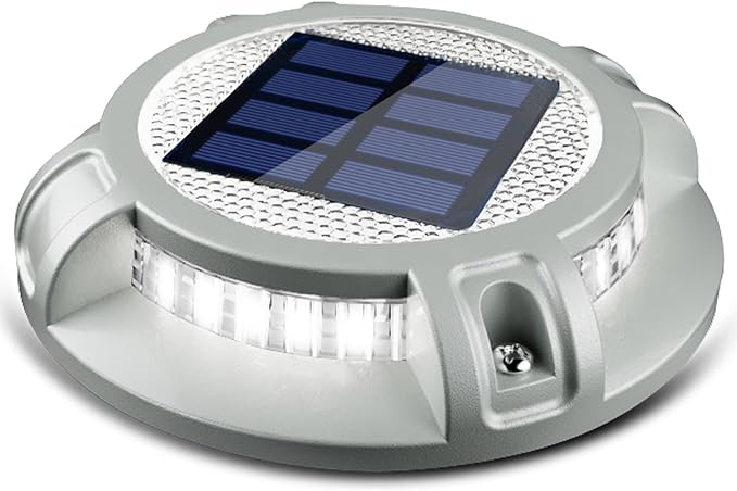SIEDiNLAR Solar Driveway Lights Outdoor 4 Modes 40 LEDs Deck Driveway Markers Marine Dock Light Waterproof for Garden Ground Walkway Pathway Step Yard, White/Warm Dynamic Lighting (1 Pack)