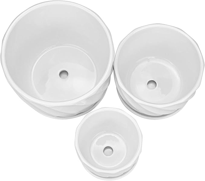 Foraineam Set of 3 Round Modern Ceramic Planter Pot Small to Large Sized Garden Flower Plant Pots White Succulent Cactus Containers with Drainage and Saucer
