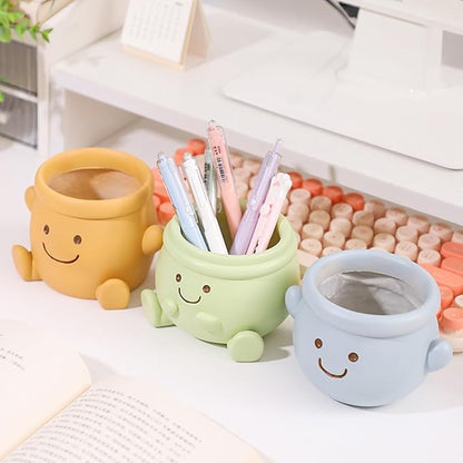 Cute Face Planter Pot, Small Resin Head Planters for Indoor Plants, Funny Smiling Face Flower Pot Succulent Planter with Drainage Hole, Gift IdeaI for Birthday Christmas (Green)