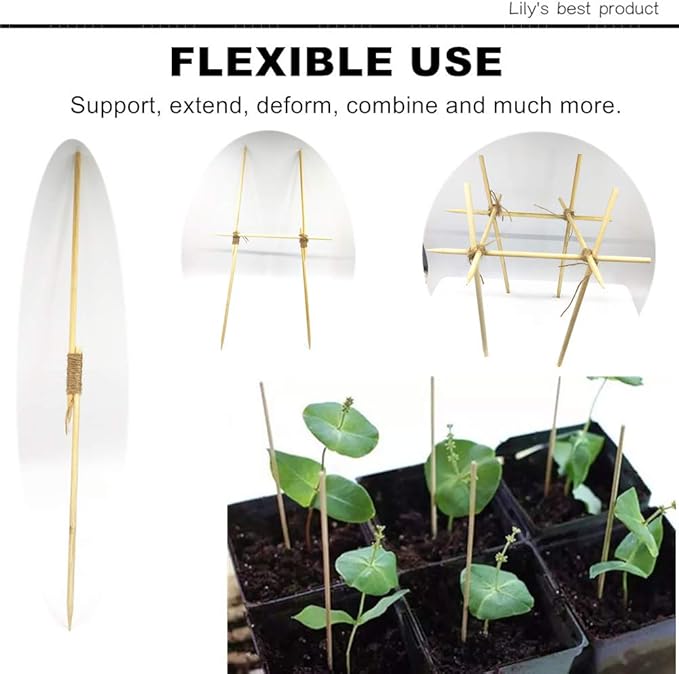 HOPELF 50 Pack 8" Bamboo Plant Stakes for Wood Garden Sticks，Wooden Indoor Gardening Floral Plant Support ，Potted Plants，Crafts, More Size Choices 8"/12"/16"