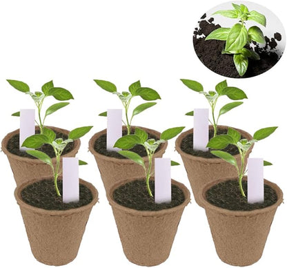 200 Pack 3.15" Round Biodegradable Peat Pots Plant Seedling Saplings & Herb Seed Starters Kit with 200 Pcs White Plastic Plant Labels