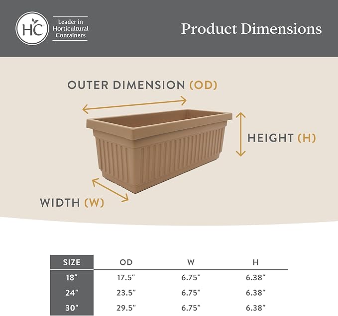 The HC Companies Venetian Window Planter Box w/Drain Plug - Long Planter Box for Windowsills, Balconies & More - Plastic Large Rectangular Outdoor Planters for Herbs & Flowers (24" White, Pack of 1)
