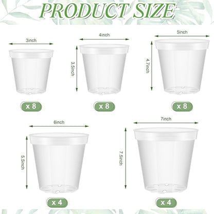 Vesici 32 Pcs 3/4/5/6/7 Inch Large Size Clear Nursery Pots Variety Pack Plant Pots with Drainage Holes Planters for Indoor Plants Flexible Transparent Plastic Plant Bottle Succulents