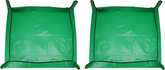 HARFINGTON 2pcs Repotting Mat 39.4" x 39.4" PE Cloth Waterproof Plant Repotting Mat Foldable Portable Gardening Potting Tray with Metal Buckle for Indoor Plant Change Soil Watering, Green