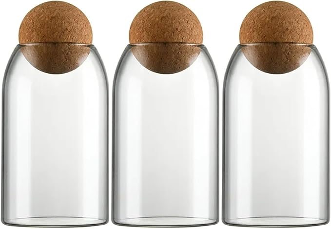 Glass Terrariums with Airtight Wooden Lid (Ball Cork) | Closed Terrarium Planters | Clear Glass Bottle Jar Containers | Set of 3 | Jars for Indoor Plants/Moss (Set of 3 (800ml / 27oz))