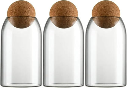 Glass Terrariums with Airtight Wooden Lid (Ball Cork) | Closed Terrarium Planters | Clear Glass Bottle Jar Containers | Set of 3 | Jars for Indoor Plants/Moss (Set of 3 (800ml / 27oz))