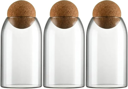 Glass Terrariums with Airtight Wooden Lid (Ball Cork) | Closed Terrarium Planters | Clear Glass Bottle Jar Containers | Set of 3 | Jars for Indoor Plants/Moss (Set of 3 (800ml / 27oz))