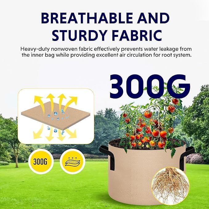 iPower 5 Gallon Grow Bags Nonwoven Fabric Pots Aeration Container with Strap Handles for Garden and Planting, 10-Pack Tan