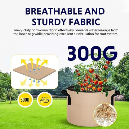 iPower 5 Gallon Grow Bags Nonwoven Fabric Pots Aeration Container with Strap Handles for Garden and Planting, 10-Pack Tan