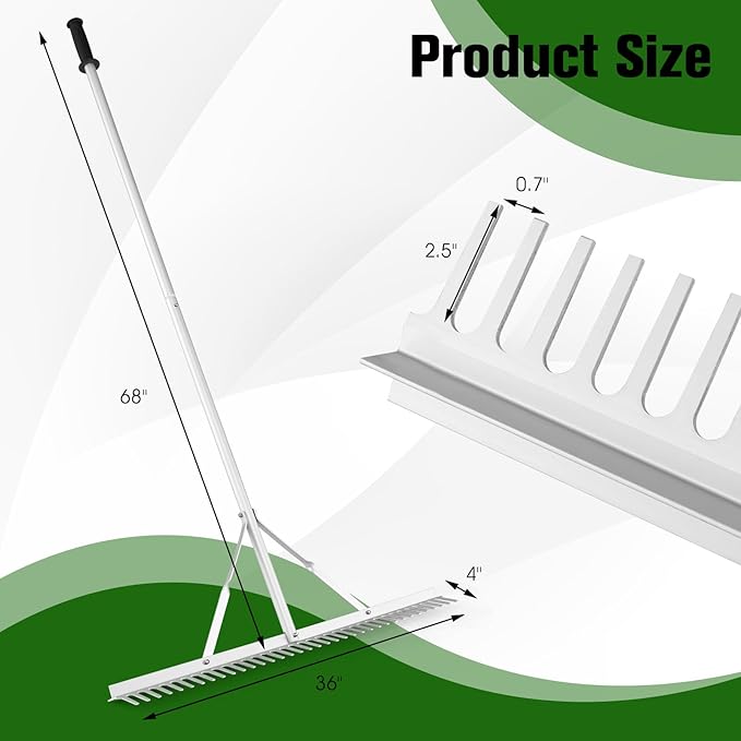 IRONMAX Landscape Rake, 36’’W Aluminum Garden Leaf Rake with 68’’ Long Handle & 36 Tines, Lightweight Yard Landscaping Rake for Loosening Soil, Lawn Care, Lake and Beach Care