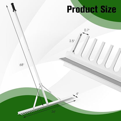 IRONMAX Landscape Rake, 36’’W Aluminum Garden Leaf Rake with 68’’ Long Handle & 36 Tines, Lightweight Yard Landscaping Rake for Loosening Soil, Lawn Care, Lake and Beach Care