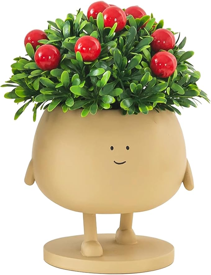 Face Plant Pots, Succulent Pots, 4.9 Inch Head Planters for Indoor, Cute Resin Flower Pot with Drainage Hole, Unique Cactus Planter, Small Planter Pots for Mini Plant (1 Pack)