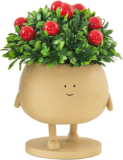 Face Plant Pots, Succulent Pots, 4.9 Inch Head Planters for Indoor, Cute Resin Flower Pot with Drainage Hole, Unique Cactus Planter, Small Planter Pots for Mini Plant (1 Pack)