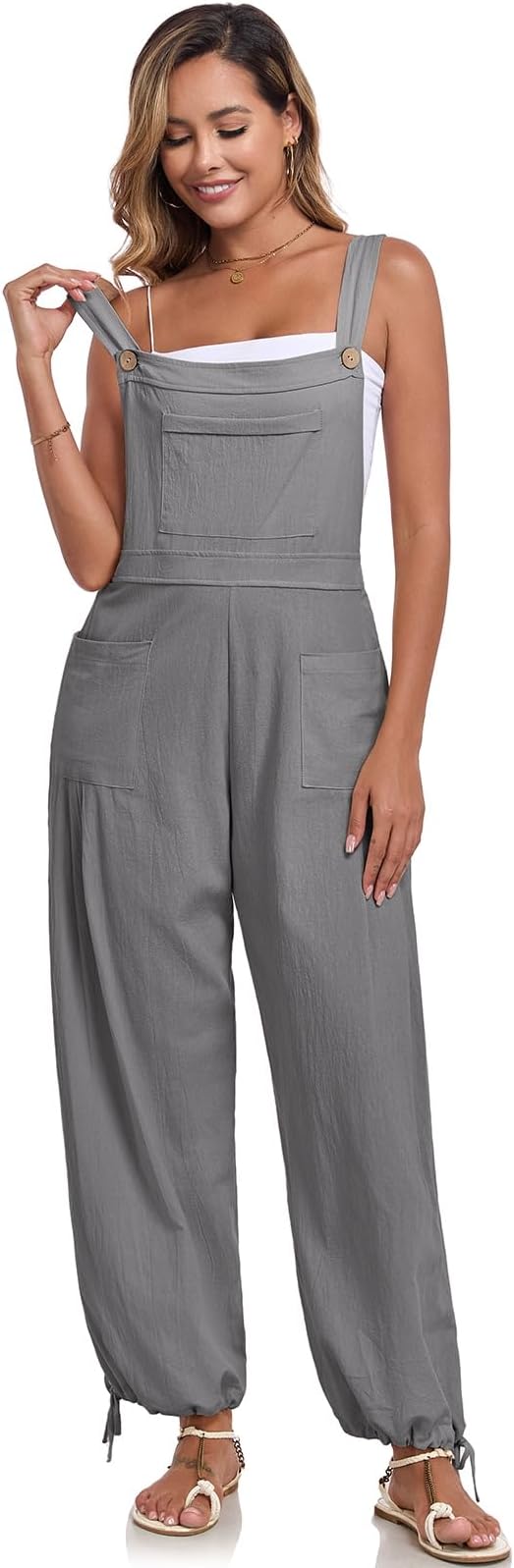 ALSOGO Womens Wide Leg Overalls Loose Beach Vacation Outfits Jumpsuits 2025 Causal Sleeveless Rompers with Pockets