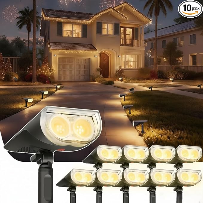 Linkind Solar Lights Outdoor StarRayS, Bright Solar Spot Lights Outdoor, IP67 Waterproof Spotlights for Landscape Garden Yard Walkway Patio Tree（Warm White, 10 Pack