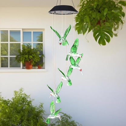 Solar Wind Chime,Hummingbird Solar Wind Chimes for Outside,Color Changing Solar Powered Wind Chimes for Outside,Outdoor Decorative Mobile Lights for Garden,Patio,Window