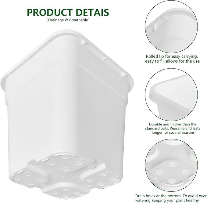 10-Pack 3 Gallon Square Planter Nursery Pots, Flower Plant Container Injection Molded Plastic Nursery Pots Gardening Pots for Indoor Outdoor Vegetables, Succulents, White