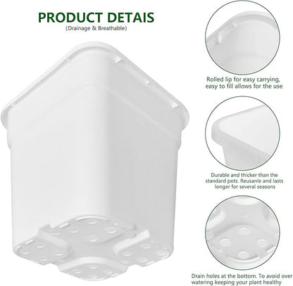 10-Pack 3 Gallon Square Planter Nursery Pots, Flower Plant Container Injection Molded Plastic Nursery Pots Gardening Pots for Indoor Outdoor Vegetables, Succulents, White