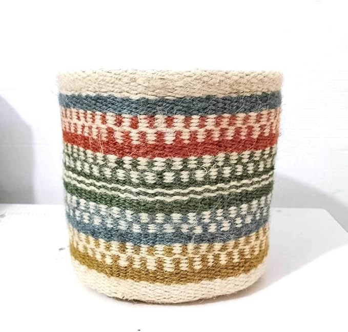 Jute Planter Basket Modern Woven Basket for 5" Flower Pot Floor Indoor Planters, 6” x 6” Storage Organizer Basket Rustic Home Decor, Boho Storage Earth-Friendly Planter (6x6 Inches, Multi 1)