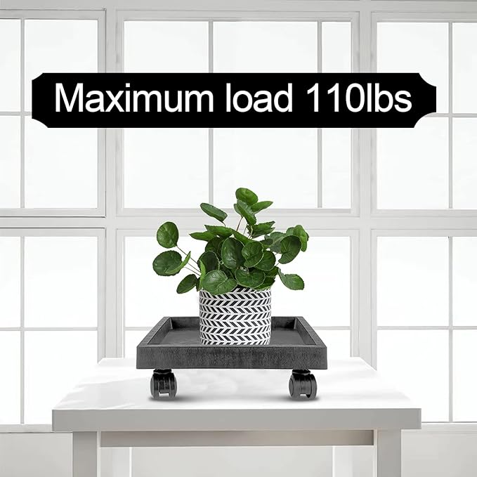 JOIKIT 2 Pack 11.8 Inch Square Plant Caddy with Wheels, Heavy Duty Rolling Plant Stand, Wheeled Planter Saucer Tray, Square Pot Trolley for Indoor Outdoor