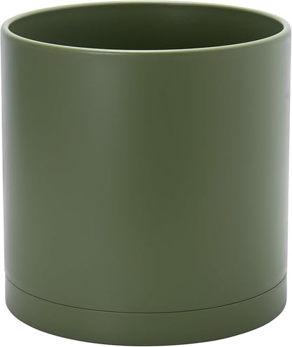 D'vine Dev 12 Inch Plastic Planter Pots for Plant Pot with Drainage Hole and Seamless Saucers, Olive, 74-X-I-3
