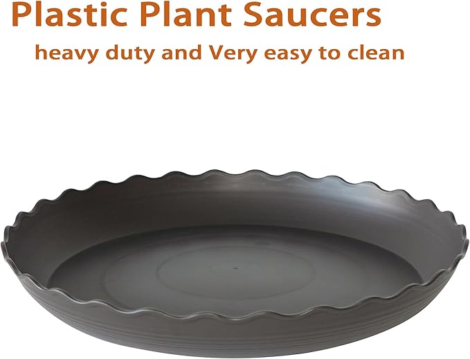 6 Pack of 12 inch Plant Saucer Plant Tray, Plastic Plant Saucer, Heavy Duty Plant Tray for Pots, Plant Saucers for Indoors Planter, Garden Water Plate Bowls (Brown)