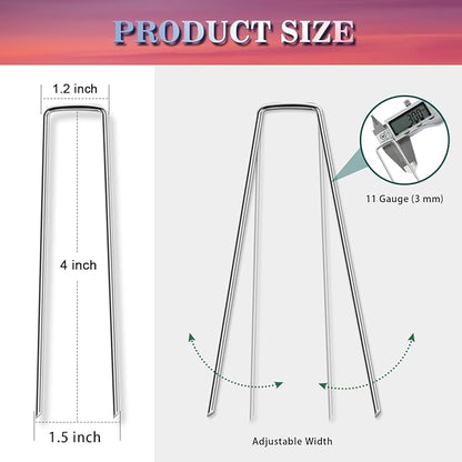 Gtongoko 50 Pack 4 Inch Galvanized Landscape Staples Garden Stakes Plant Cover Stakes 11 Gauge Tent Stakes Ground Stake for Landscaping Securing Weed Barrier Fabric, Christmas Decorations