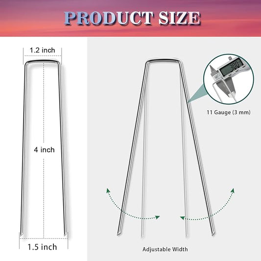 Gtongoko 120 Pack 4 Inch Galvanized Landscape Staples Garden Stakes Plant Cover Stakes 11 Gauge Lawn Staples Ground Stake for Landscaping Securing Weed Barrier Fabric, Christmas Decorations